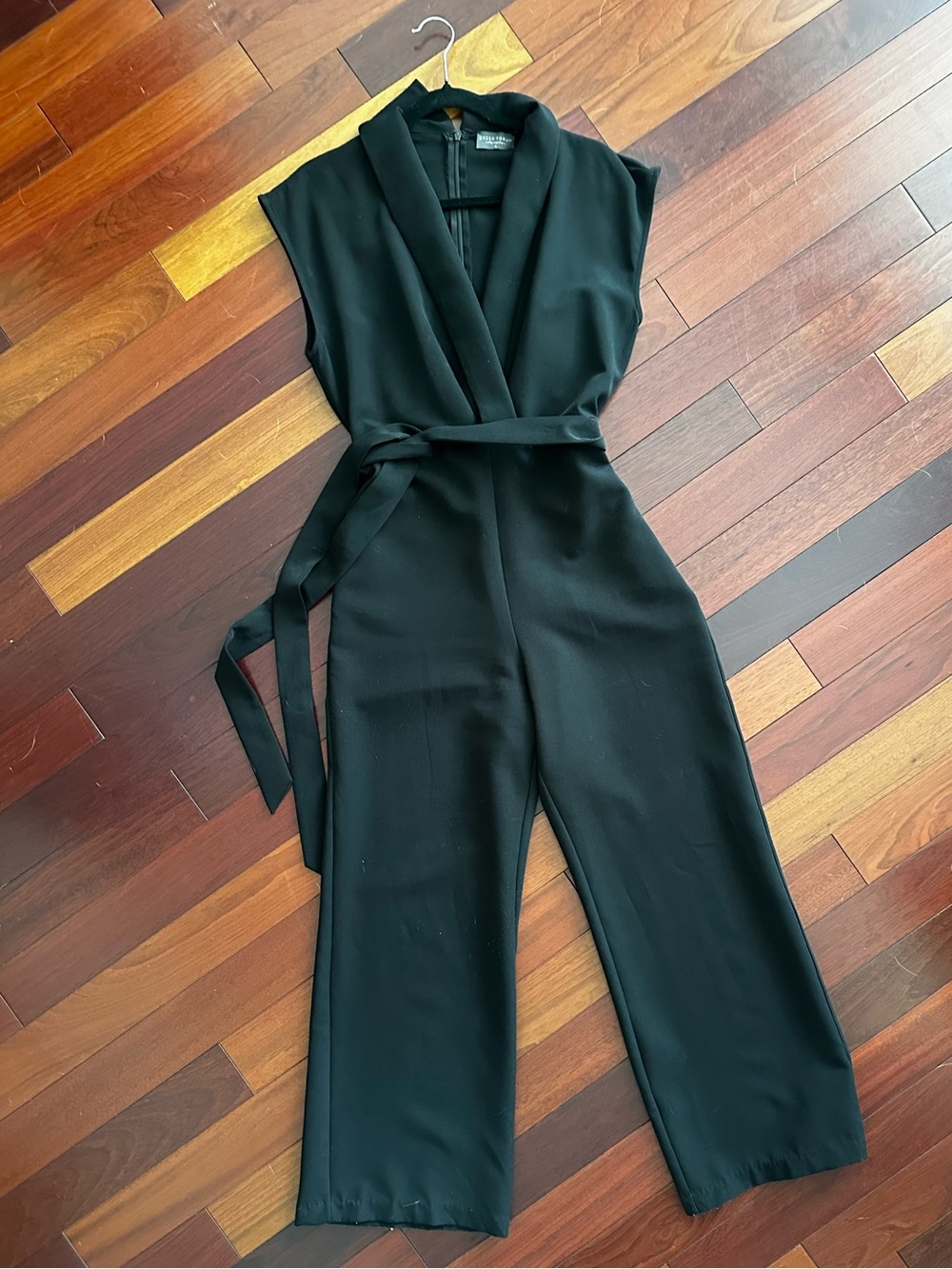 Dress Forum Sleeveless Black Jumpsuit with Tie Belt